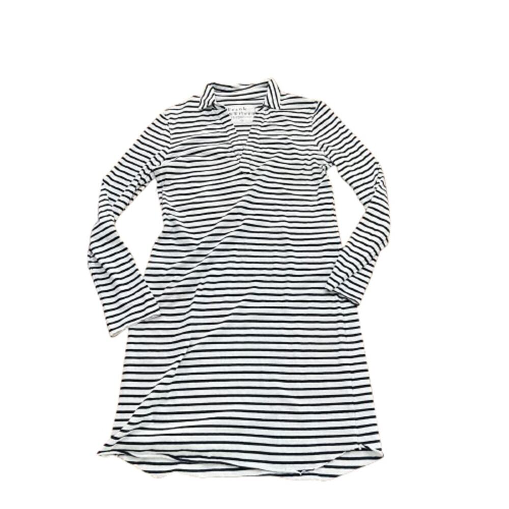 Frank & Eileen Black White Stripe Long Sleeve Henley Popover Dress Size Small